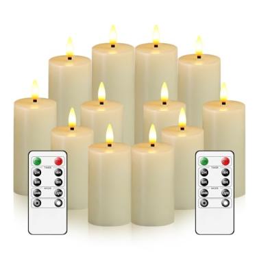 Imagem de Thorbling Velas sem chama com controle remoto e temporizador – Velas de LED com bateria cintilante, vela sem chama de cera verdadeira, pacote com 12 marfim (D1,57 x H4/12.7 cm/15.2 cm) para mesa, peça