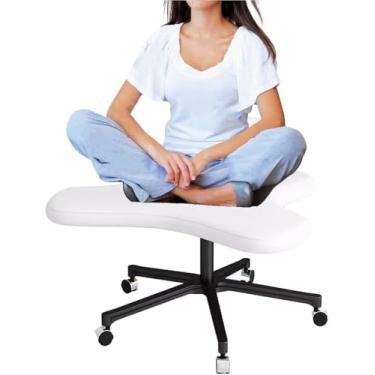 Imagem de Cadeira De Escritório Com Pernas Cruzadas - Cadeira De Escritório Para Amantes De Yoga, Banqueta De Computador Ajustável Em Altura, White