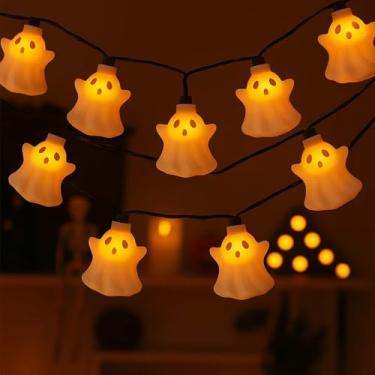 Imagem de Luzes fantasmas de Halloween, 2,5 m, luzes de decoração de fadas de Halloween com 10 lâmpadas de LED brancas fantasma à prova d'água listadas pela UL para quarto interno, pátio, quintal, acampamento