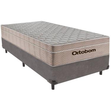 Imagem de Cama Box Solteiro Cinza+Colchão Airtech Molas Ortobom
