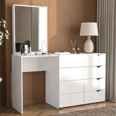 Imagem de Cômoda Porto 4 Gavetas com Espelho Branco - Politorno