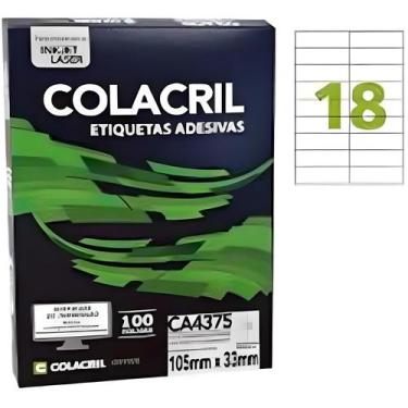 Imagem de Etiqueta Colacril Ca4375 18 por folha 105mmx33mm com 100 fls
