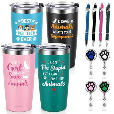 Imagem de Qtencas Pacote com 4 presentes Vet Tech, copo de viagem de aço inoxidável de 590 ml a granel para veterinário, presentes de agradecimento da Semana da Vet Tech Ideias de presente de Natal, aniversário
