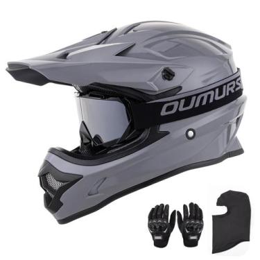 Imagem de Capacete de motocicleta Oumurs Adult ATV Dirt Bike com óculos cinza