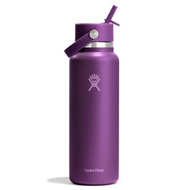 Imagem de Hydro Flask Garrafa de água - aço inoxidável isolado - tampa larga de palha, não derrama, à prova de vazamento em 1,134 g Beachplum roxo