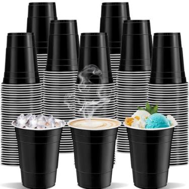 Imagem de Copos de plástico, csopenss, 16 onças, pretos para festas, 120 unidade