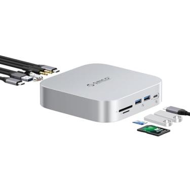 Imagem de ORICO Base e suporte MiniLink Mac mini M4, 2 portas USB 3.2 de 10 Gbps, USB C de 10 Gbps, USB A 3.0, porta Ethernet de 2,5 G, SD/TF, conectores de fone de ouvido e microfone de 3,5 mm, compatível com