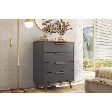 Imagem de Cômoda de Quarto New Conect c/ 4 Gavetas Grafite/Jatobá - Santos Andirá