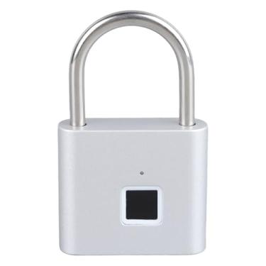 Imagem de Generic Padlock, Desbloqueio Rápido do Cadeado de Impressão Digital de Alta Segurança à Prova d'água Fácil Uso Inteligente para Casa (Prata)
