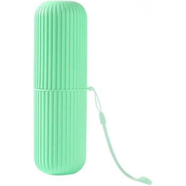 Imagem de Porta Escova de Dentes com Tampa Estojo de Viagem Necessaire Portátil com Design Canelado Alça de Pulso e Alta Durabilidade Verde Original