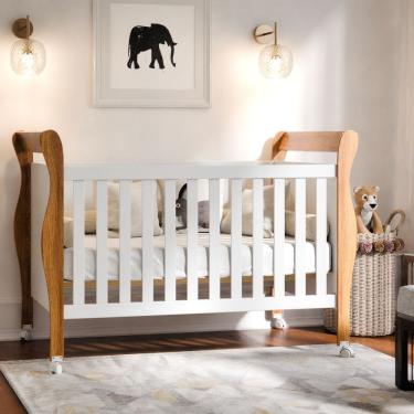 Imagem de Berço Americano Slim Com Colchão E Rodízios 100% Em Mdf Branco Amadeirado