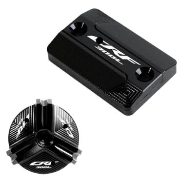 Imagem de Acessórios de motocicleta Tampa do reservatório de fluido de freio dianteiro e tampa de enchimento de óleo do motor compatível com CRF300L CRF 300 L CRF 300L 2021 2022 (combinação preta)