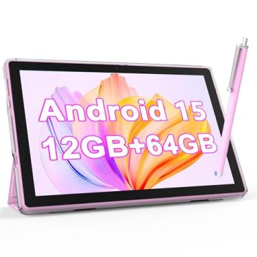 Imagem de NOVOJOY Tablet Android de 10 polegadas com capa e tablet Stylus com porta USB Tablet Android 15 2.0GHZ 2MP + 8MP câmera dupla 6000mAh 12GB RAM (4 GB + 8 GB de expansão) + 64 GB ROM 5Gwifi6 Tablets