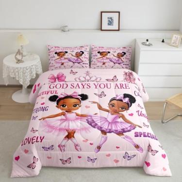 Imagem de meiyoeat Conjunto de edredom infantil com estampa de bailarina, borboleta, balé, borboleta, para meninos e adolescentes, meninas negras, dançarina, decoração de princesa, 1 edredom com 1 fronha