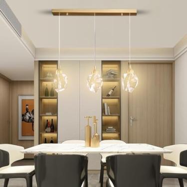 Imagem de Lustre moderno de cristal com 3 luzes, luminária pendente LED regulável com design em forma de lágrima dourada, iluminação elegante para cozinha, ilha, sala de jantar, corredor, banheiro (co