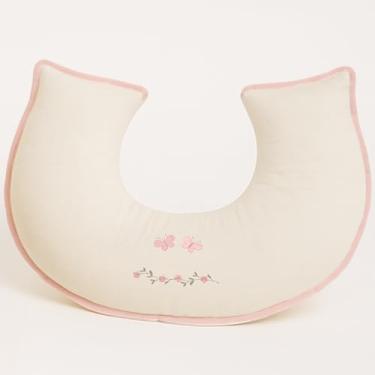 Imagem de Almofada de Amamentação Brubrelel em Linho – Conforto Anatômico com Bordado para Bebê Menina (Jardim das Borboletas)