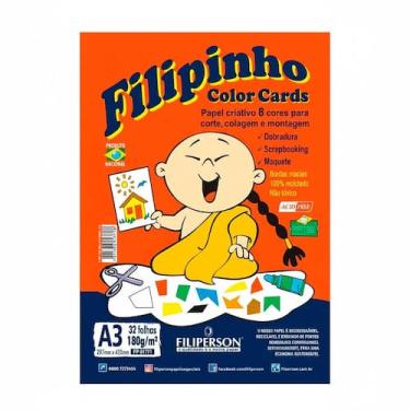 Imagem de Papel Filipinho A3 Filiperson Color Card 180g 8 Cores 32 Folhas FP0177