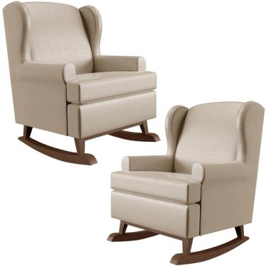 Imagem de Kit 2 Poltronas Amamentação Com Balanço Malu Base Madeira P02 Facto Pérola Metalizado - Lyam Decor