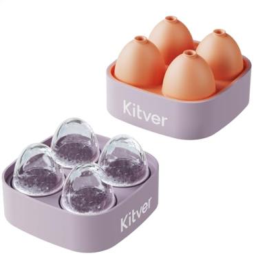 Imagem de Bandejas redondas grandes para cubos de gelo com tampas — faça esferas de gelo transparentes para uísque, bourbon, coquetéis e bebidas — Molde de silicone livre de BPA, à prova de vazamento e