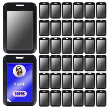 Imagem de GOMAKERER 60 porta-crachás de identificação de plástico, porta-crachás deslizantes de 10 x 6 cm, preto, retrátil, vertical, compatível com escritório, escola, hospital, funcionários, cartão de crédito