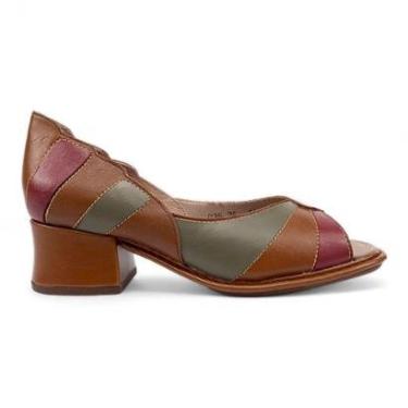 Imagem de Sandália J.Gean Salto Bloco Em Couro Conhaque-Feminino