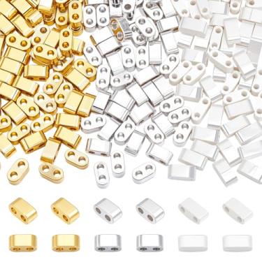 Imagem de PH PandaHall 180 peças, 3 cores, contas de meia tila, contas de 2 furos, contas quadradas, contas de hematita para joias empilháveis, pulseira da amizade, colar, fabricação de brincos, 4,5 x 2 x 2,5