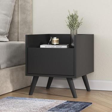 Imagem de Mesa De Cabeceira 40 Cm Com Pés Retrô Multimóveis Mp4041 Preta