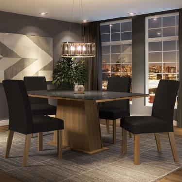 Imagem de Sala De Jantar Mesa Tampo De Vidro 4 Cadeiras Rustic-preto-oxford Sabrina Madesa