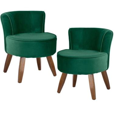 Imagem de Kit 02 Poltronas Pés de Madeira Ayla Veludo Verde Gran Belo