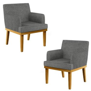 Imagem de Kit 2 Poltronas Decorativas Vitória W01 Linho Cinza Escuro - Mpozenato