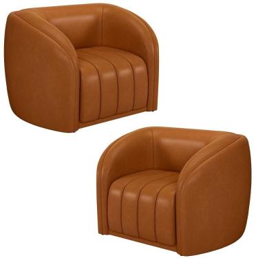 Imagem de Kit 2 Poltronas Decorativa Para Sala 112cm Meris M22 Sintético Caramelo - Mpozenato