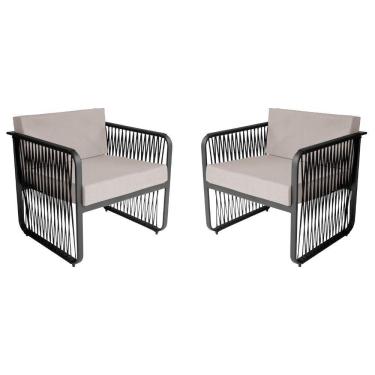 Imagem de Conjunto 2 Poltronas área Externa Corda Náutica Santiago Preto-branco