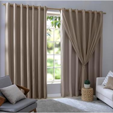 Imagem de Cortina Blackout 2,80m x 2,50m Com Voil Quarto/Sala/Casa Corta Luz em Tecido com Ilhós Blecaute (Caqui)