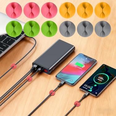 Imagem de 12 clipes de cabo - suporte de cabo adesivo, clipes de cabo, gerenciamento de fios de mesa, suporte de fio para mesa de cabeceira, casa, escritório, mesa