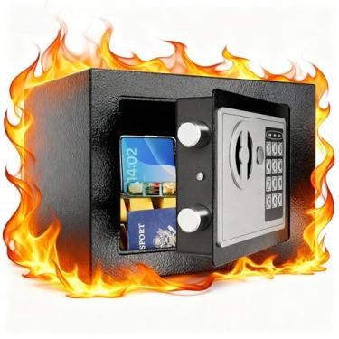 Imagem de Grimtron Cofre pequeno para crianças e idosos, mini cofre de segurança 0.13Cuft com teclado digital, parafusos de bloqueio duplos, armazena medicamentos, brinquedos, dinheiro, joias, presente ideal