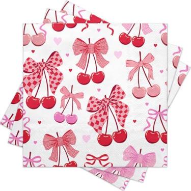 Imagem de RUSPEPA 50 peças de papel de guardanapo com laço de cereja, 3 camadas, descartáveis, cor-de-rosa, gravata borboleta Deisgn, guardanapos de papel de jantar para convidados, casamento, chá de panela