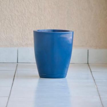 Imagem de Vaso de Plantas Decorativo Cone Bojo 28x25 Liso Marmorizado Polido Luxo Polietileno (Azul)