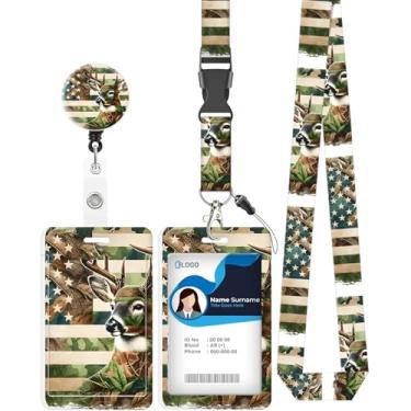 Imagem de Porta-crachá de identificação com cordão, carretel retrátil resistente com clipe de cinto giratório, clipes de etiqueta de cartão de nome para professores, enfermeiras, homens de escritório (bandeira