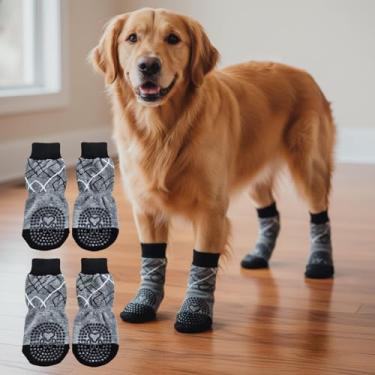 Imagem de 4 meias antiderrapantes para cães - botas de cachorro para evitar lamber patas, sapatos antiderrapantes para cães ao ar livre, ótimo para proteção de patas de cães