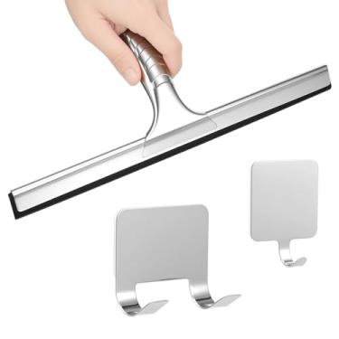 Imagem de Rodo de chuveiro multifuncional, rodo de aço inoxidável sem riscos de silicone com 2 adesivos para portas de chuveiro, paredes de azulejo de banheiro, janela, para-brisas de vidro e carro, espelhos