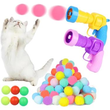 Imagem de Brinquedo interativo para gatos, lançador de bolas, 2 peças, arma de brinquedo para gatos + 106 bolas de brinquedo para gatos, brinquedo de busca, atirador, brinquedos para gatinhos em ambientes