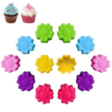 Imagem de Cyrank Moldes de silicone para cupcake, 24 peças, formas de muffin, mini formas de flor, forros de cupcake reutilizáveis, formas de bolo para bolo, chocolate