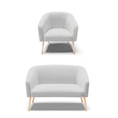 Imagem de Kit Namoradeira 2 Lugares E 1 Poltrona Cinza A05 Pés Palito