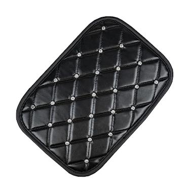 Imagem de RAGBUSCLE Almofada macia para apoio de braço central para console, couro PU, apoio de braço central, almofada macia com strass, vermelho, preto, caixa de apoio de braço central, almofada de descanso