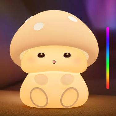 Imagem de Luz noturna de cogumelo com controle de toque, 7 LEDs que mudam de cor, 3 níveis de brilho, recarregável por USB, lâmpada de silicone para meninas, meninos, presente de Natal
