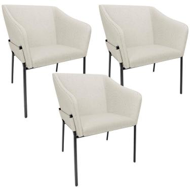Imagem de Kit 3 Cadeiras Para Sala De Jantar Estar Living Olívia L02 Linho Champagne - Lyam Decor