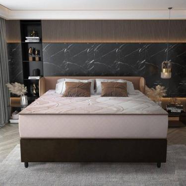 Imagem de Cama Box Conjugado Queen Com Colchão 158x70x198 Supreme Malha D33 Gazin Cr35368 Bege Marrom