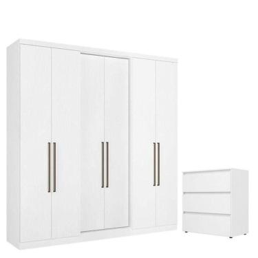 Imagem de Guarda Roupa Casal Presence 6 Portas Branco Acetinado E Cômoda Gaveteiro Condessa Branco - Thb