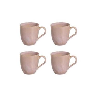Imagem de Conjunto de Xícaras Porto Brasil Orgânico Litchi em Cerâmica Stoneware Rosa Claro 273ml - 4 Peças
