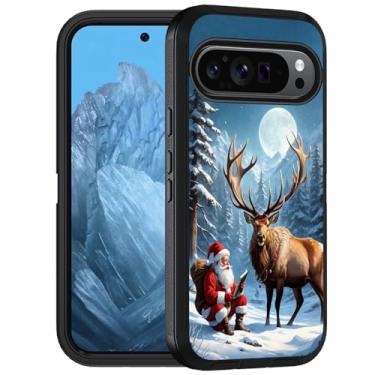Imagem de FQTBCEARI Capa projetada para Google Pixel 10/10 Pro e Pixel 9/9 Pro, 3 camadas resistentes à prova de choque, capa protetora de corpo inteiro, Papai Noel e alce